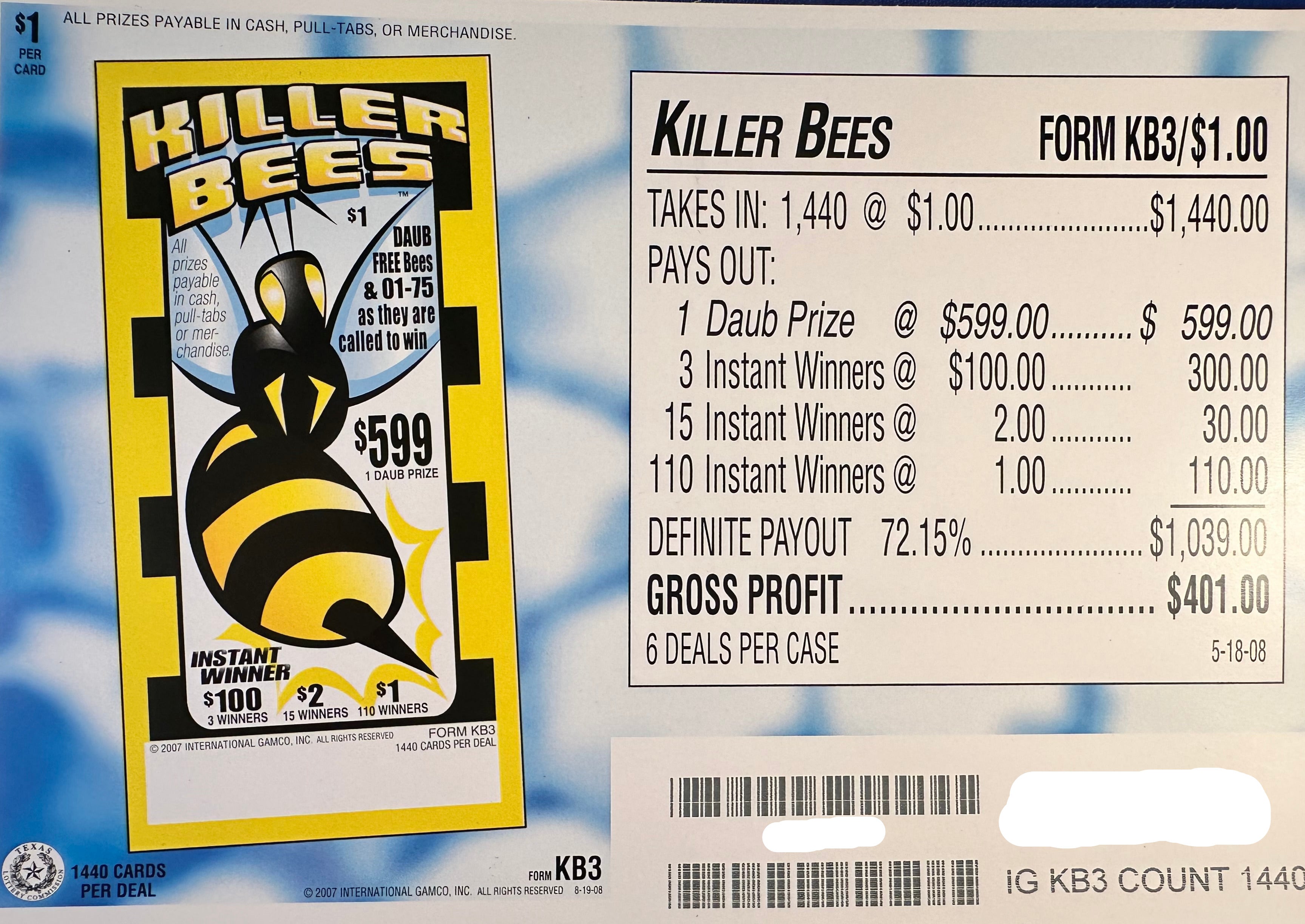 Killer Bees $599 1440ct