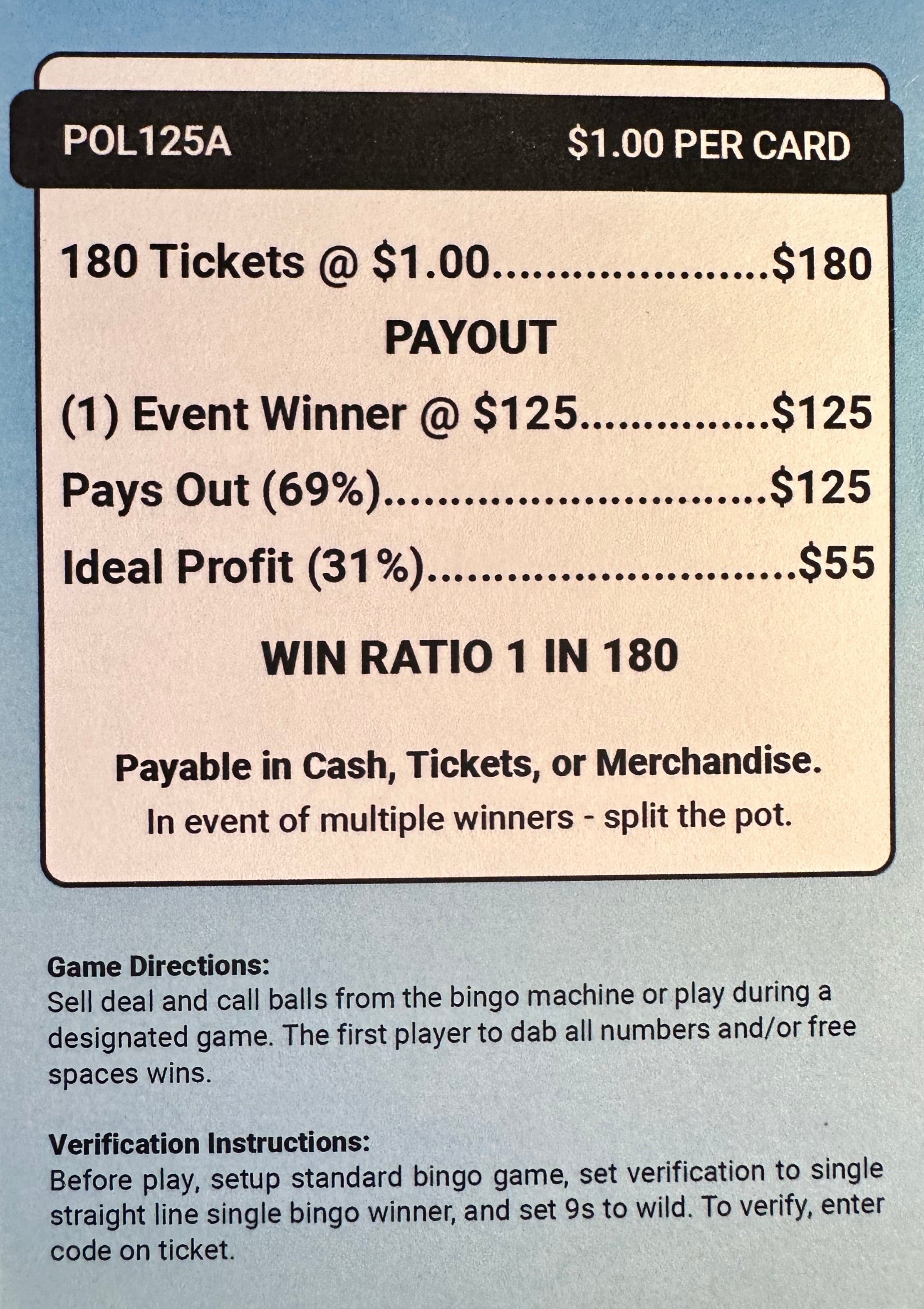 Pot O Luck $125 180ct