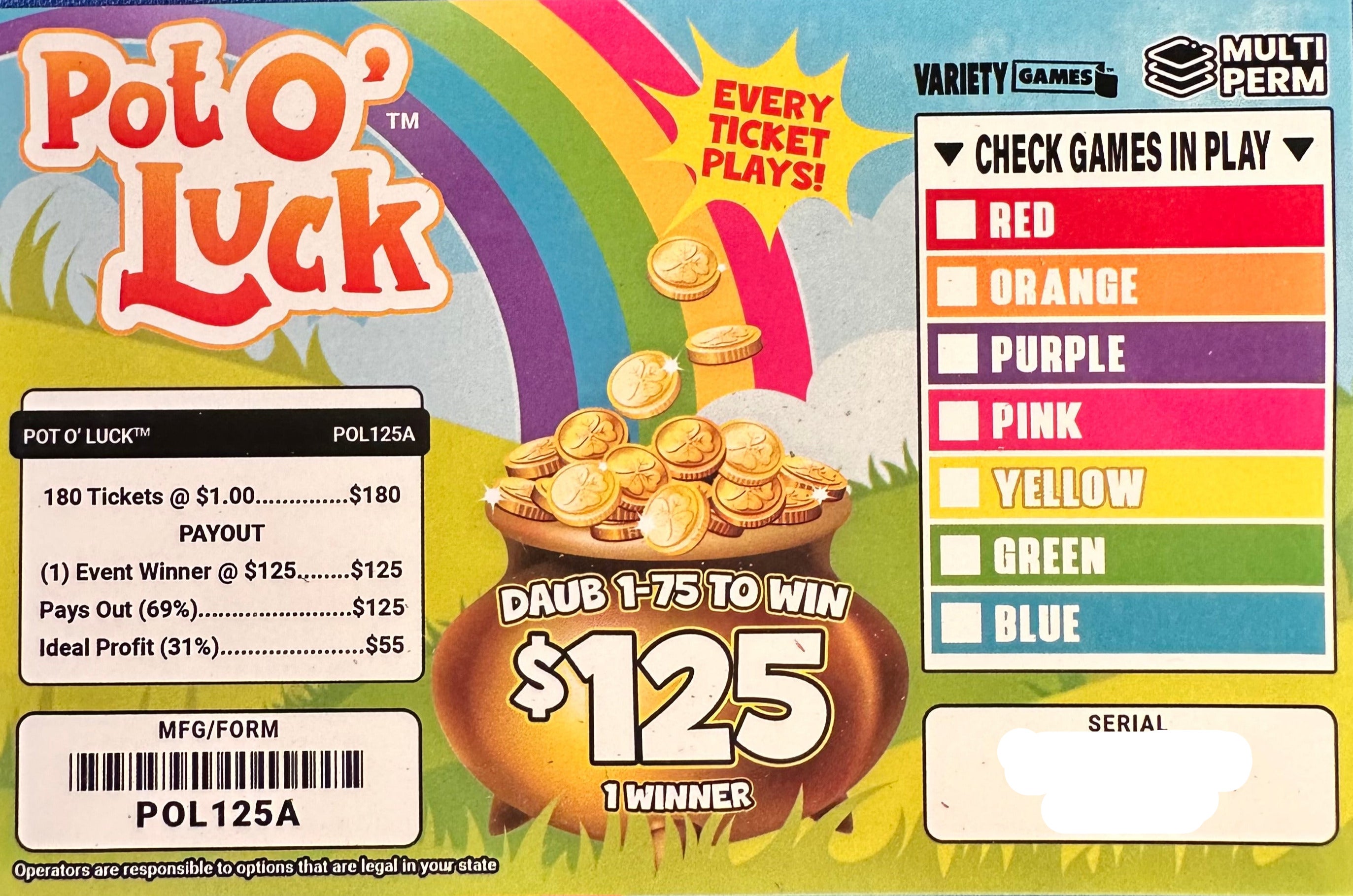 Pot O Luck $125 180ct