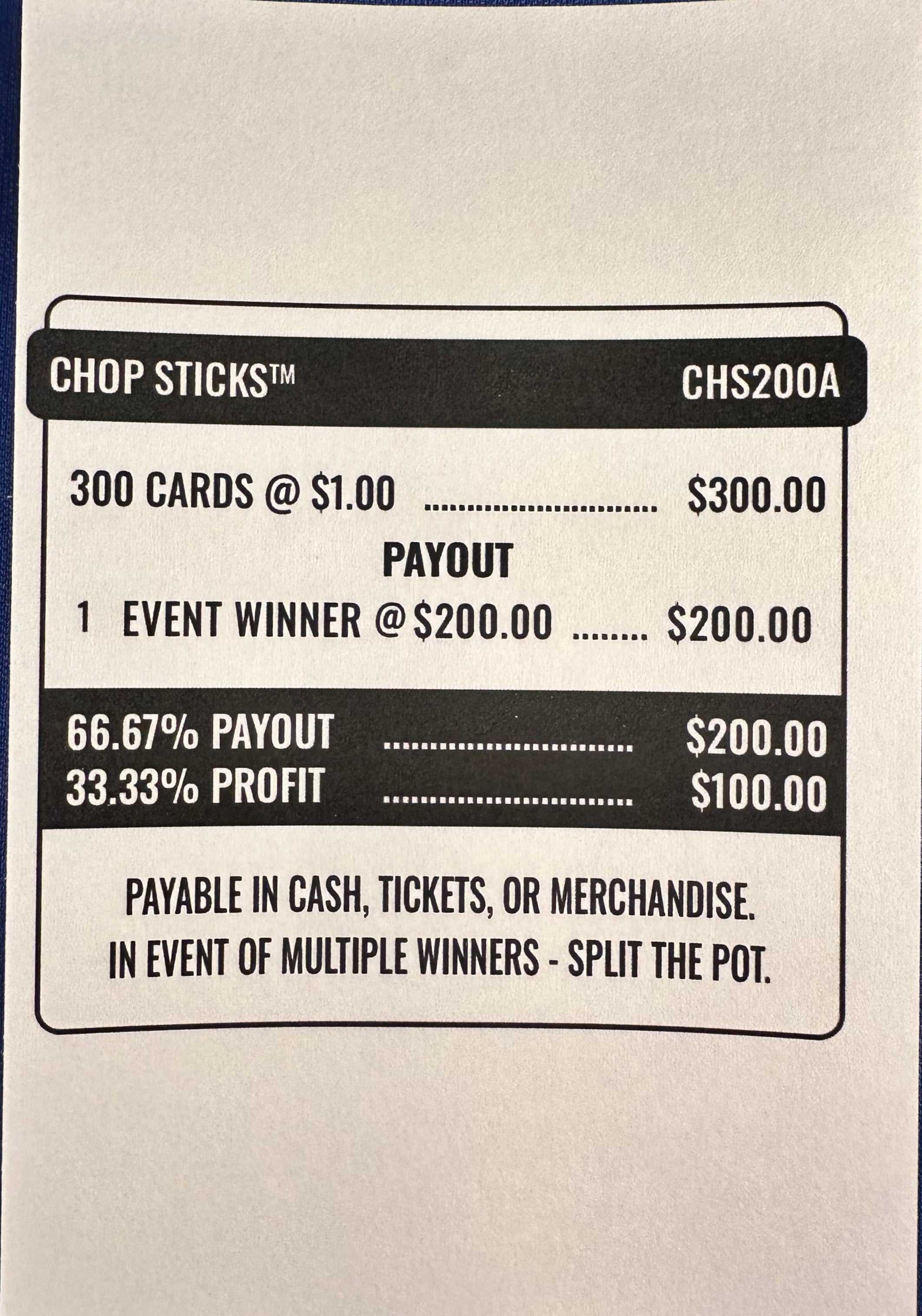 Chopsticks Zipper $200 300ct