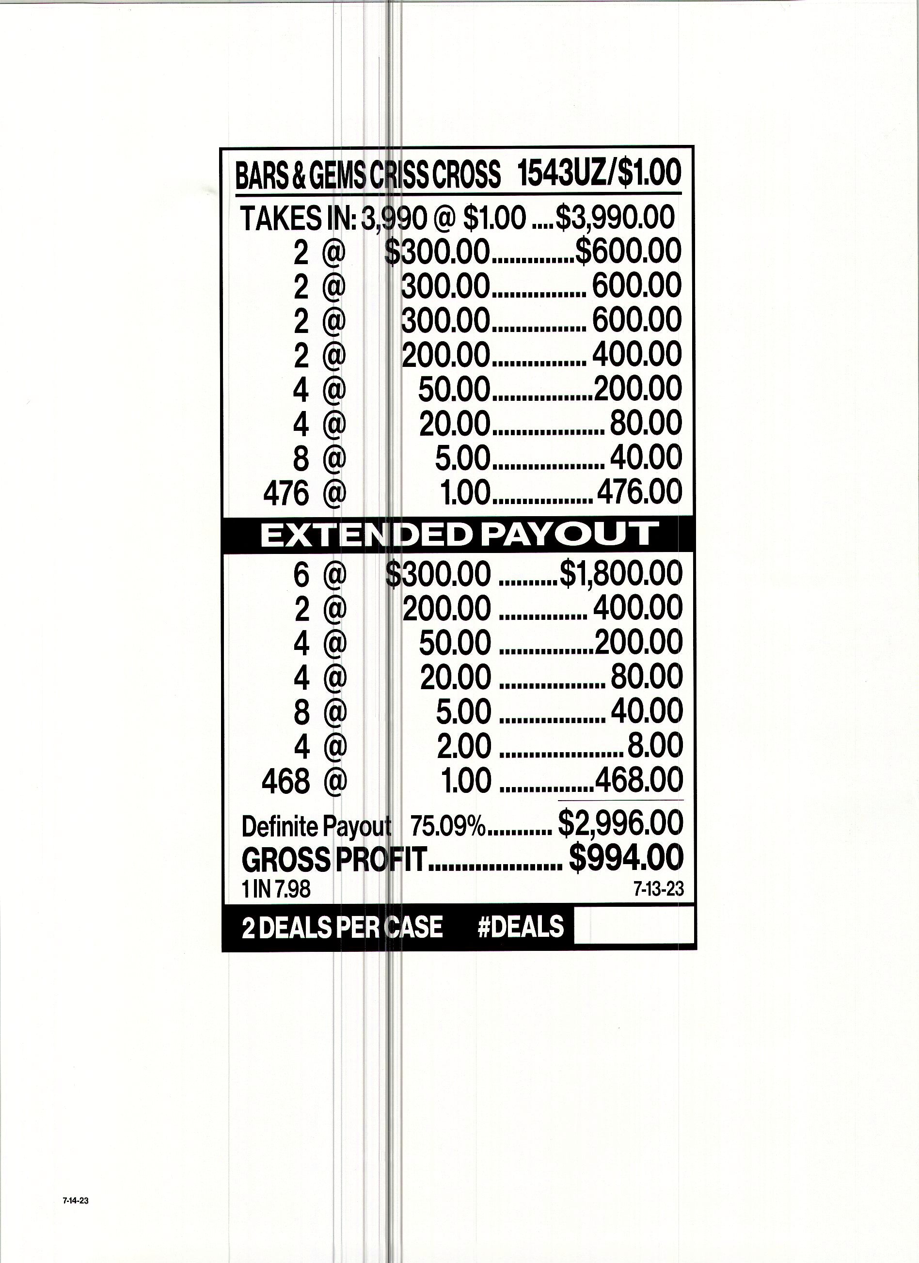 Bars & Gems $1 6@$300