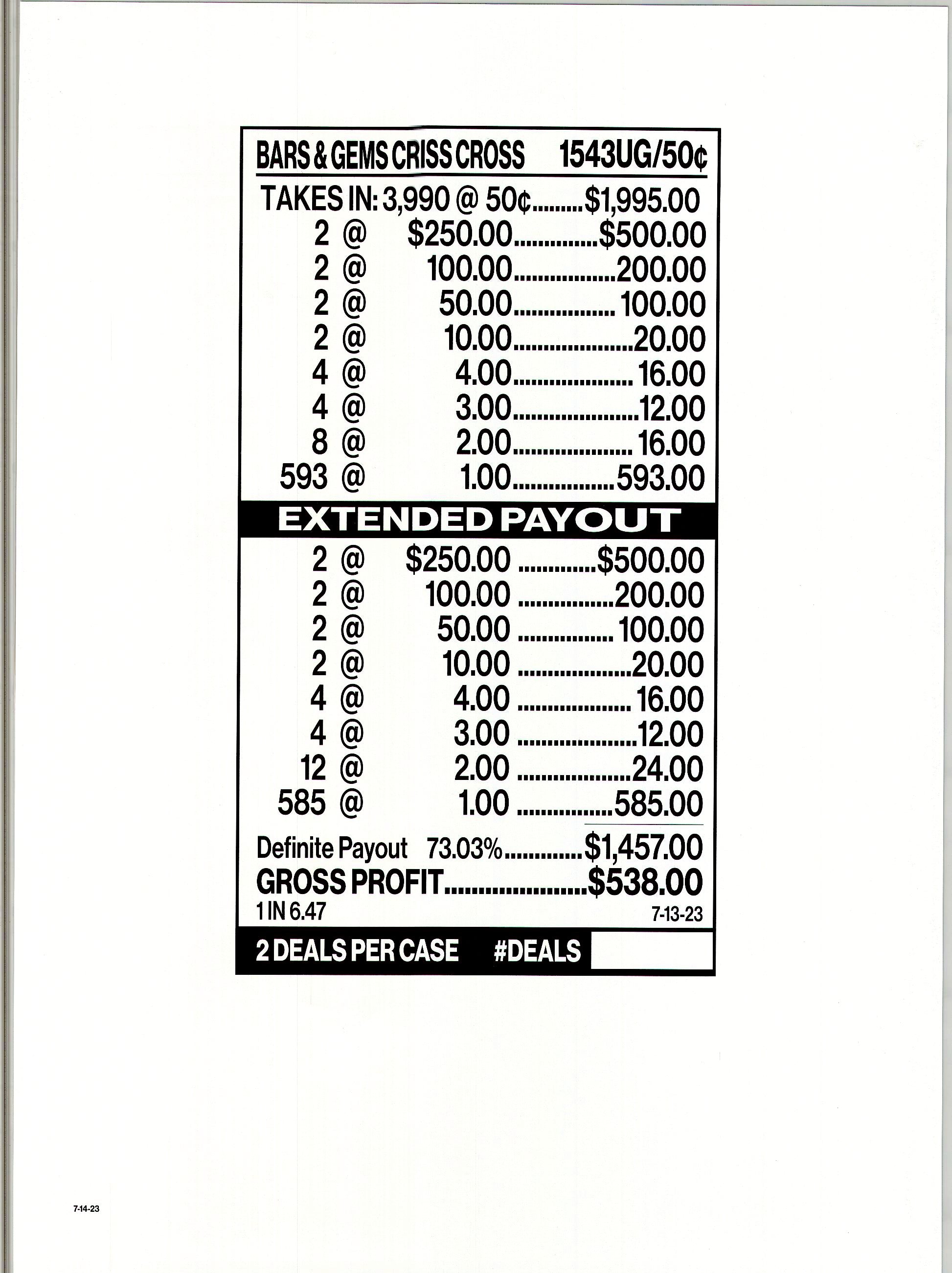 Bars & Gems $0.50 2@$250