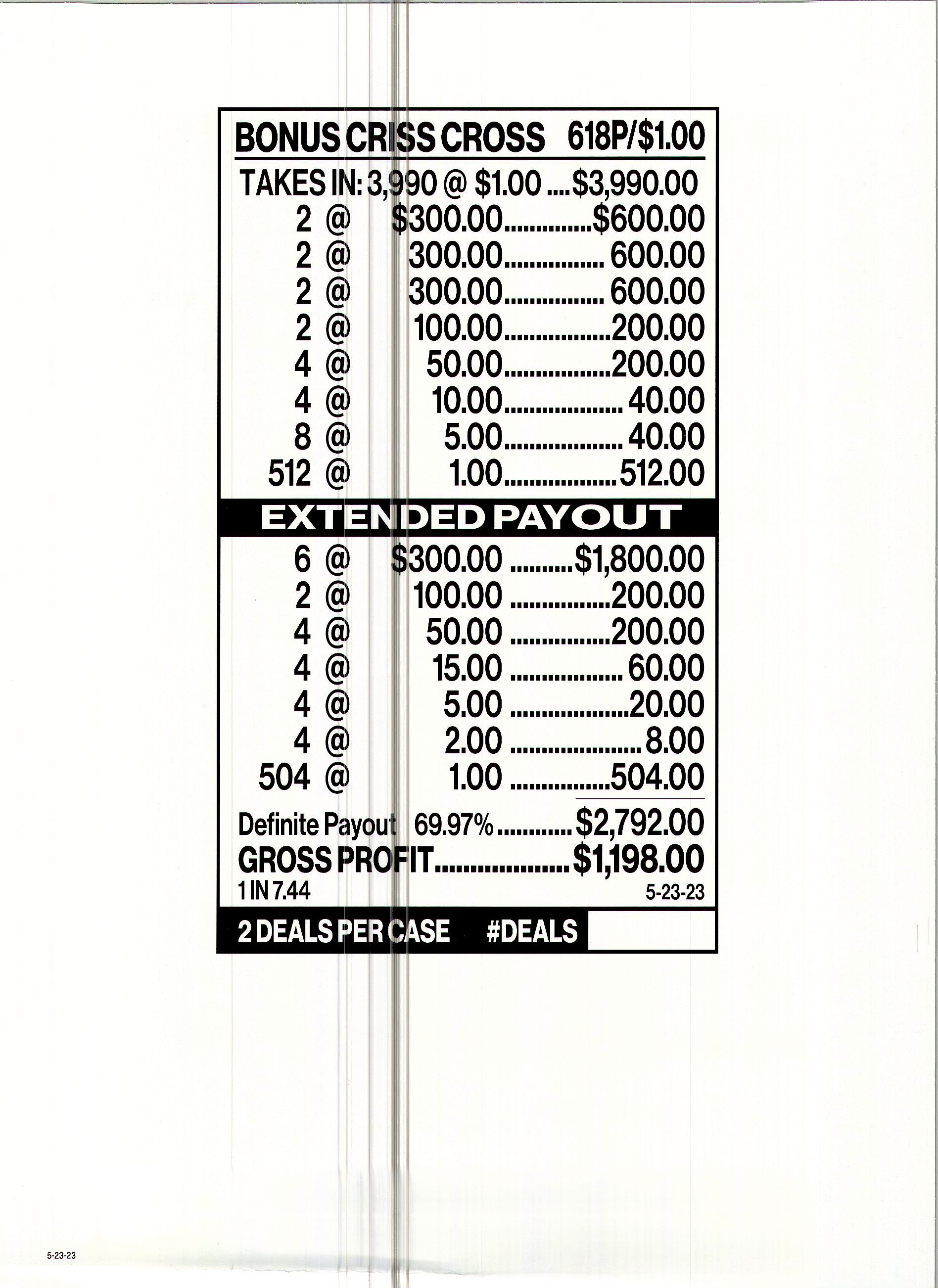 Bonus Criss Cross $1 6@300