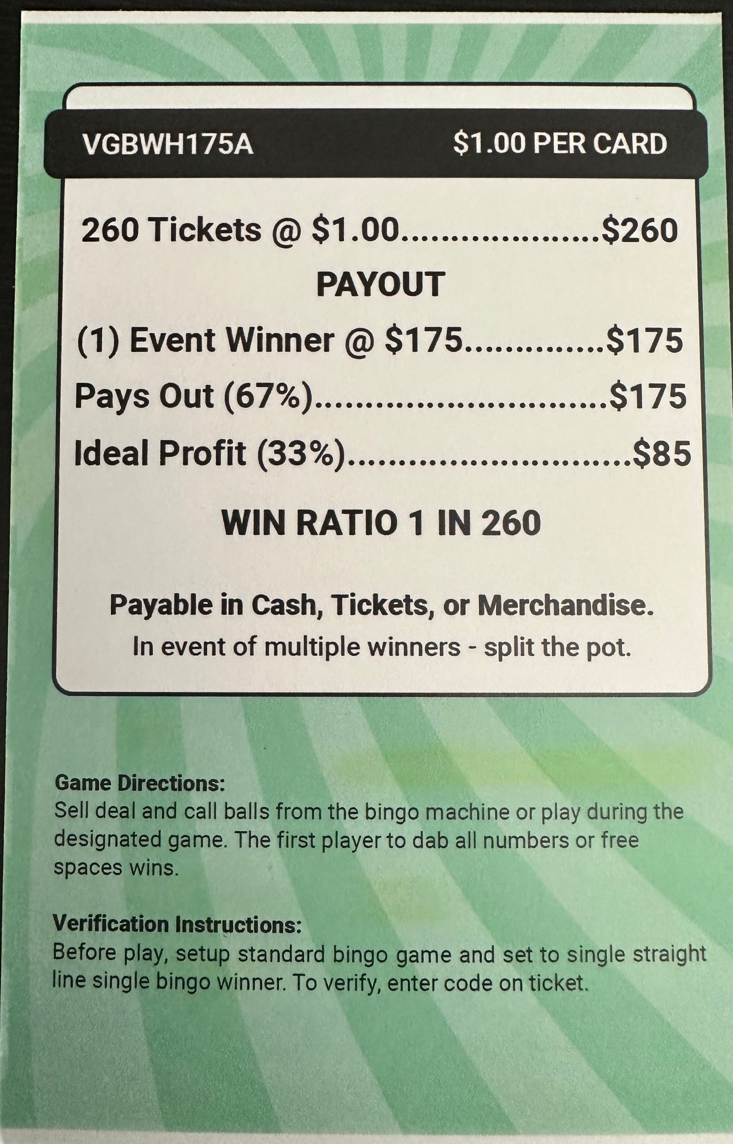 Bonus Wheel $175 260ct