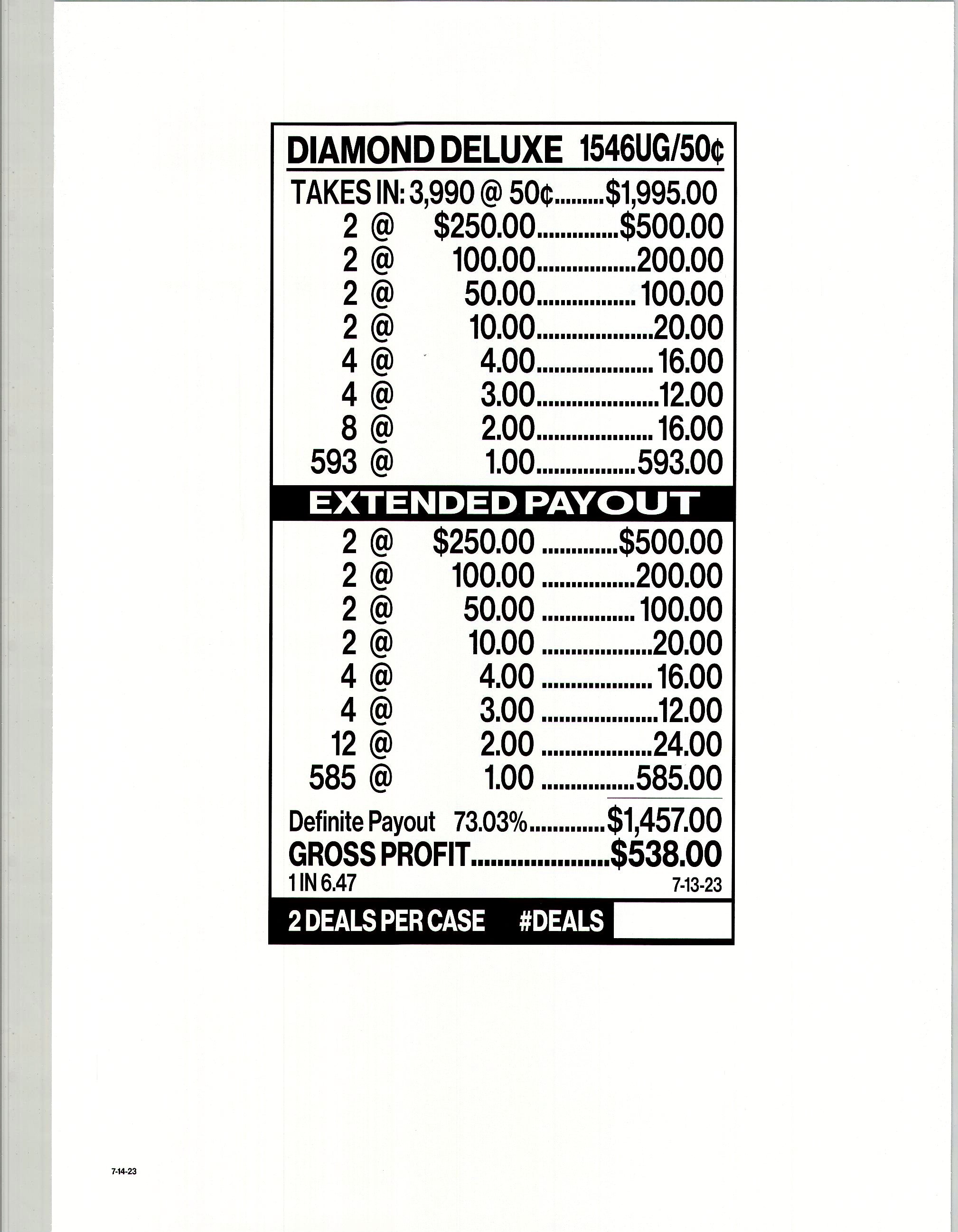 Diamond Deluxe $0.50 2@$250