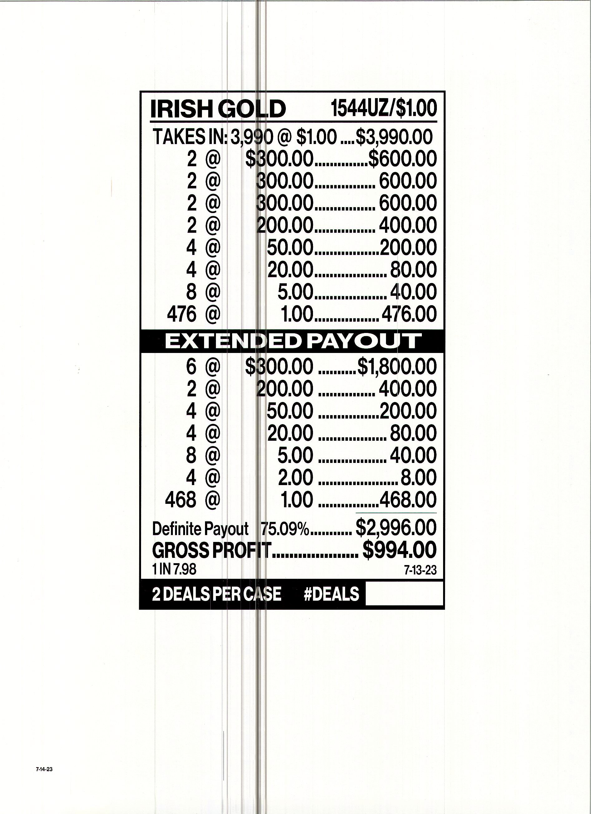 Irish Gold $1 6@$300