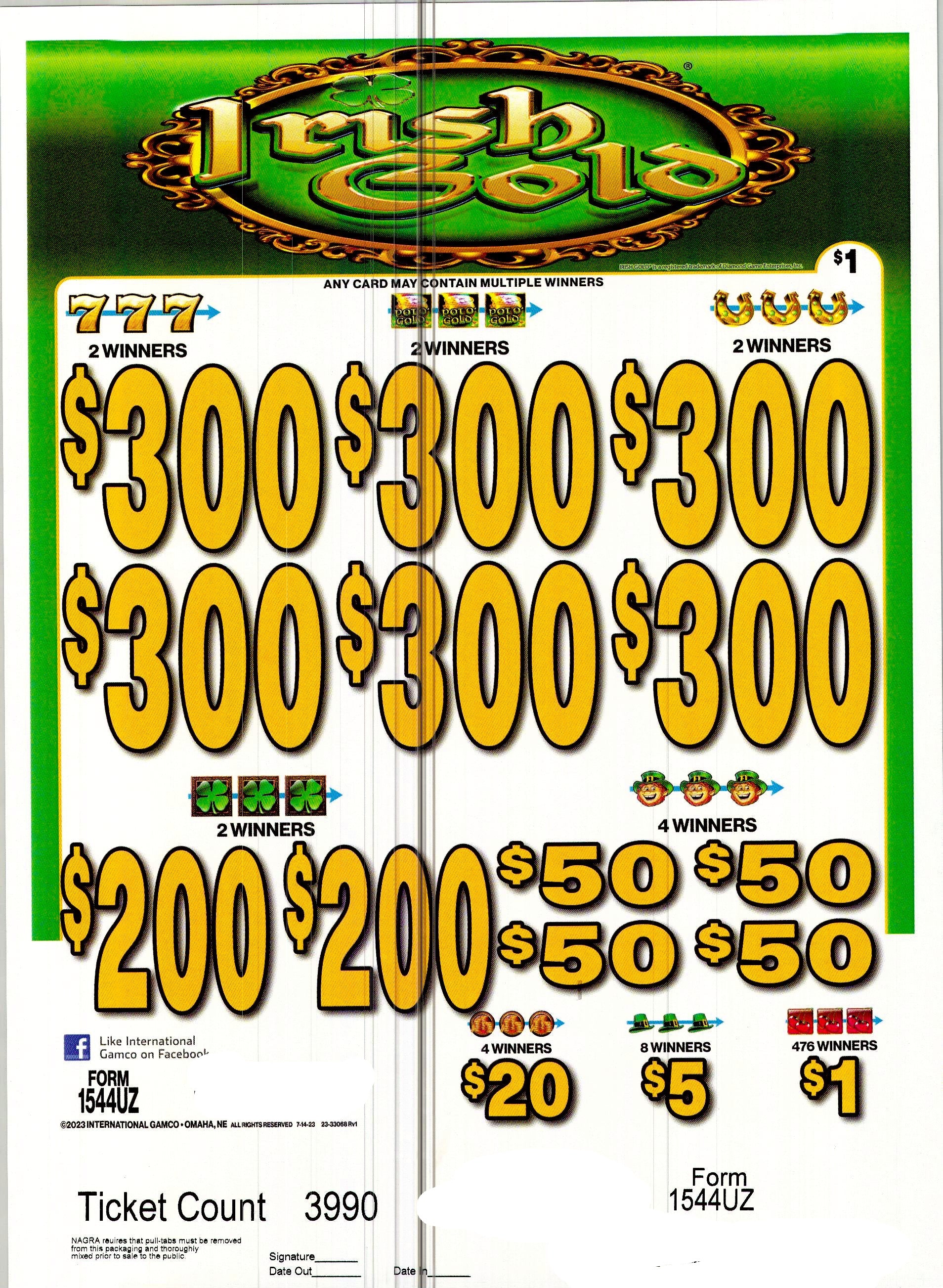 Irish Gold $1 6@$300