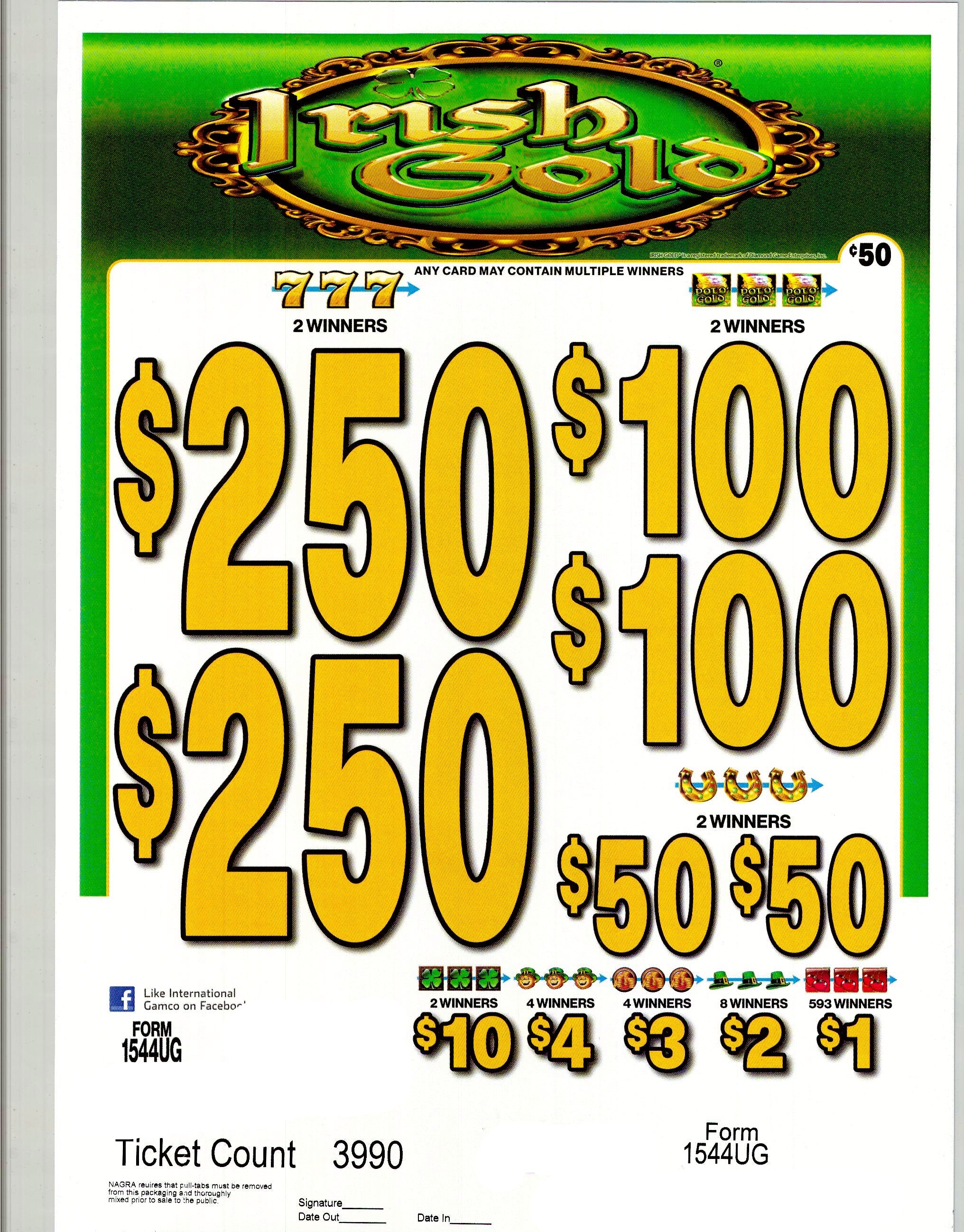 Irish Gold $0.50 2@$250