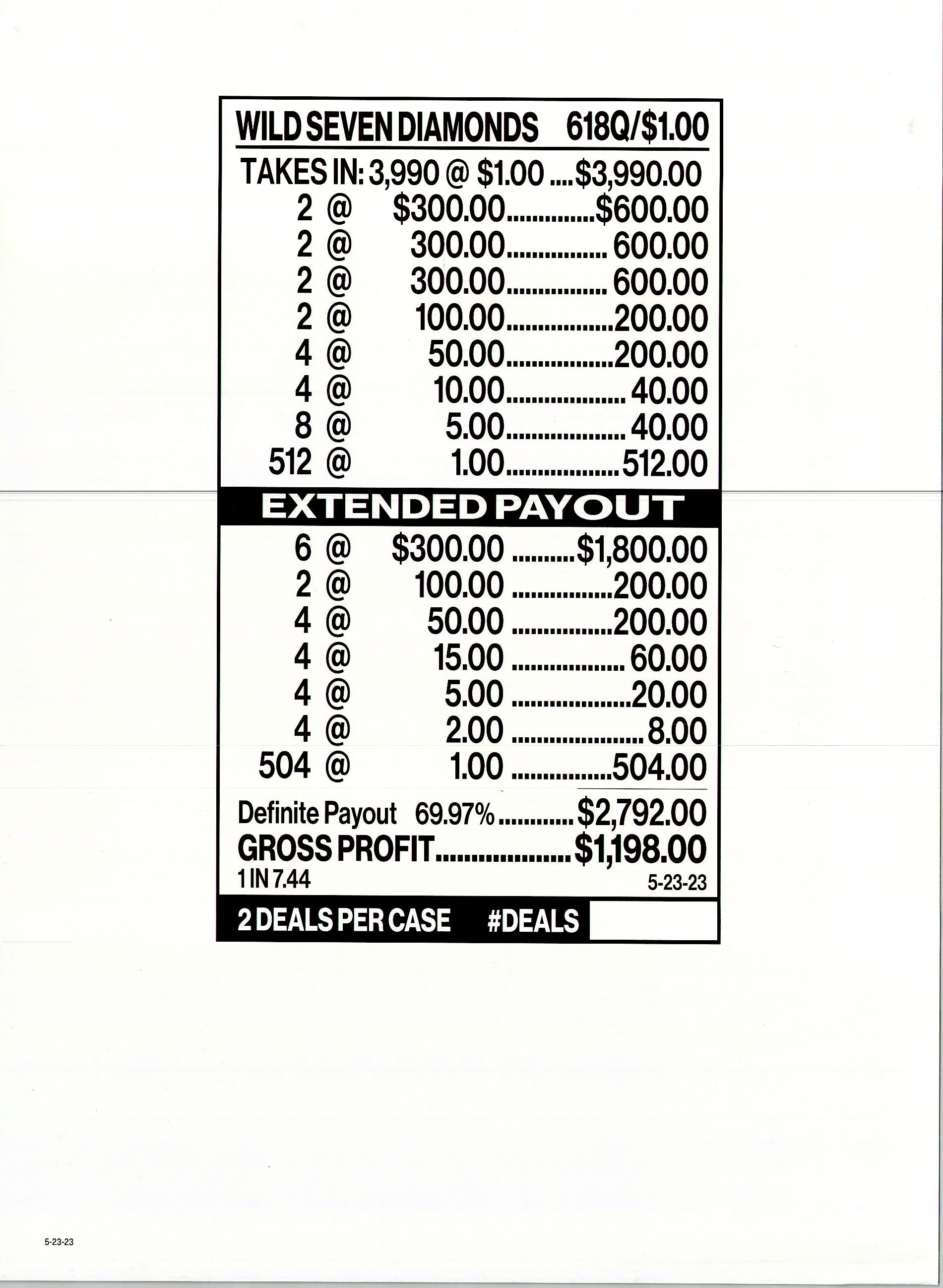 Wild 7 Diamonds $1 6@$300